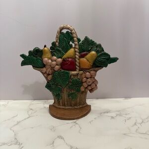 Vintage cast iron door stop basket of fruit apples pears grapes